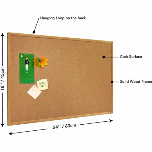 Lorell Bulletin Board 18" Board Height x 24" Board Width - Cork Surface - Long Lasting, Warp Resistant - Brown Oak Frame - 1 Each (LLR19766)