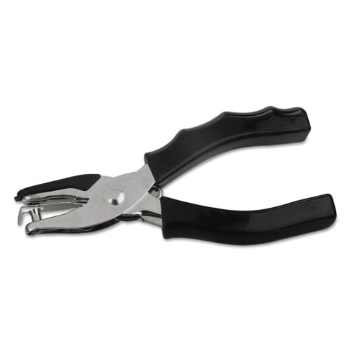 Universal Eight-Sheet Handheld One-Hole Punch, 1/4" Holes, Metal with Rubber Grip, Black (UNV74321)
