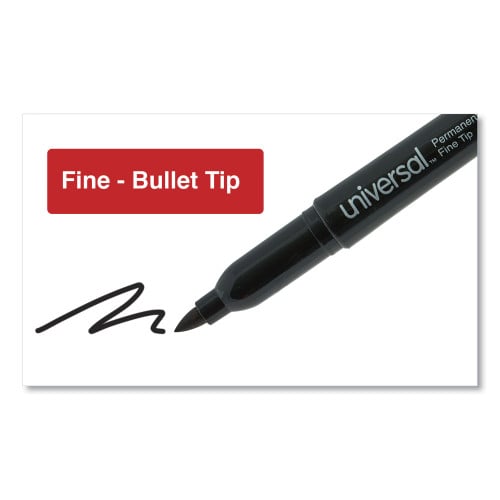 Universal Pen-Style Permanent Marker, Fine Bullet Tip, Black, Dozen (UNV07071)