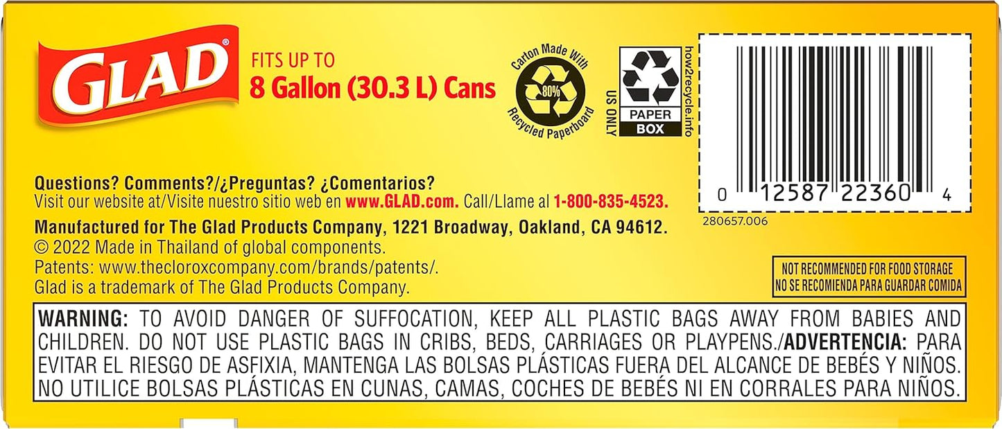 Glad Medium Trash Bags, 8 Gallon, Fragrance Free Garbage Bags With Drawstring, 26 Count