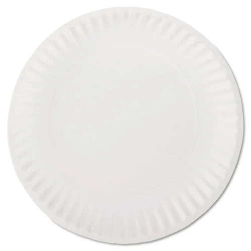AJM White Paper Plates, 9" dia, 100/Pack, 10 Packs/Carton