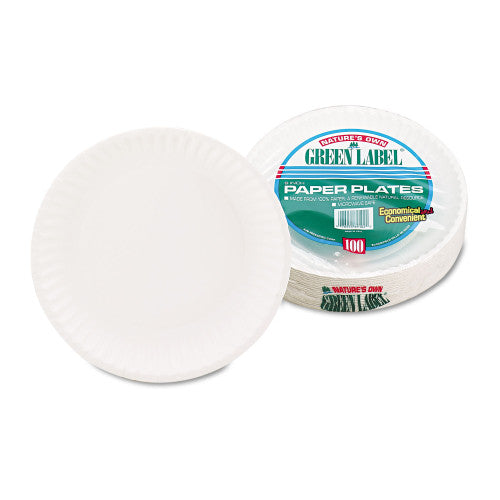 AJM White Paper Plates, 9" dia, 100/Pack, 10 Packs/Carton