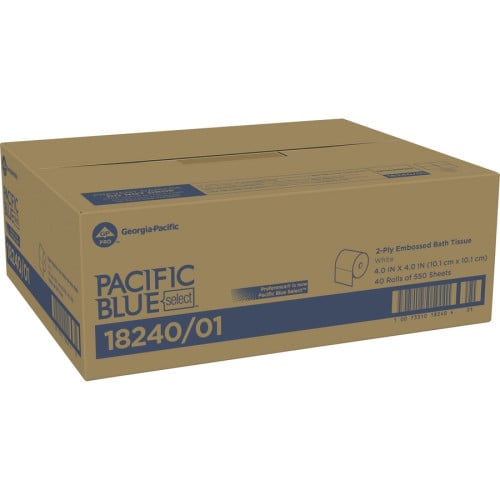 Georgia Pacific Professional Pacific Blue Select Embossed Bathroom Tissue in Dispenser Box, Septic Safe, 2-Ply, White, 550 Sheets/Roll, 40 Rolls/Carton 2 Ply - 4" Width x 4.05" Length - 550 Sheets/Roll - White - 40 / Carton (1824001)