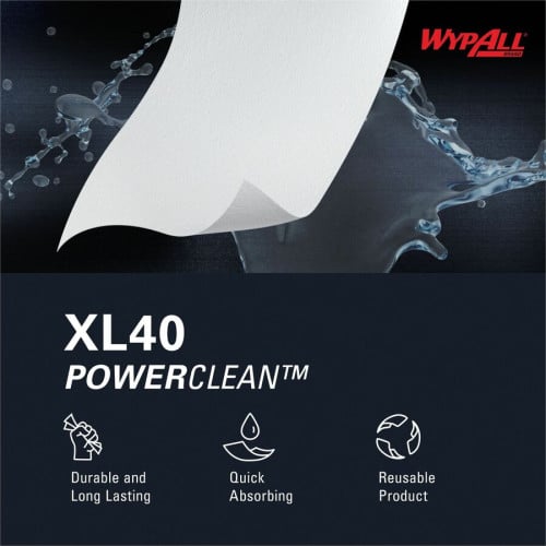 Wypall PowerClean L40 Extra Absorbent Towels For General Purpose - 12" Length x 12.50" Width - Soft, Absorbent, Absorbent - White - 56 / Pack (05701)