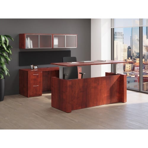Lorell Essentials Series Stack-on Hutch with Doors 36" Height x 47.3" Width x 14.8" Depth - 3 Door(s) - Finish: Cherry, Laminate - Grommet, Cord Management (LLR69418)