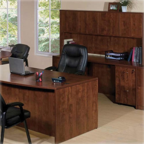 Lorell Essentials Series Stack-on Hutch with Doors 36" Height x 47.3" Width x 14.8" Depth - 3 Door(s) - Finish: Cherry, Laminate - Grommet, Cord Management (LLR69418)