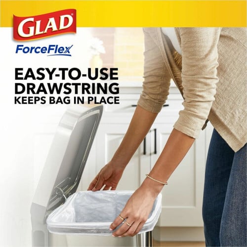 Glad ForceFlex Tall Kitchen Drawstring Trash Bags Fresh Clean with Febreze Freshness - 13 gal Capacity - 27.38" Length x 24" Width x 1.05 mil (27 Micron) Thickness - Drawstring Closure - White - Kitchen - 40 / Box (78361)
