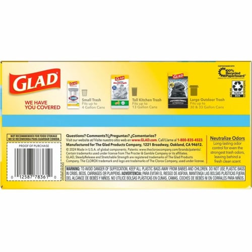 Glad ForceFlex Tall Kitchen Drawstring Trash Bags Fresh Clean with Febreze Freshness - 13 gal Capacity - 27.38" Length x 24" Width x 1.05 mil (27 Micron) Thickness - Drawstring Closure - White - Kitchen - 40 / Box (78361)