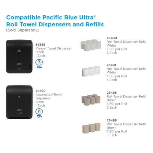 Pacific Blue® Ultra Hardwound Paper Towels, Brown, 1,150-ft, 3 Rolls (26496)