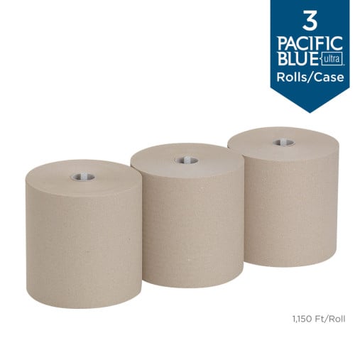 Pacific Blue® Ultra Hardwound Paper Towels, Brown, 1,150-ft, 3 Rolls (26496)