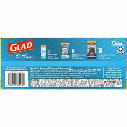 Glad ForceFlexPlus X-Large Kitchen Drawstring Trash Bags Fresh Clean with Febreze Freshness - Large Size - 20 gal Capacity - 32.01" Length x 24.02" Width - Drawstring Closure - Gray - Garbage, Kitchen, Office, Home - 30/Box - 1 Each (78913)