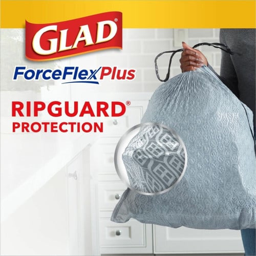 Glad ForceFlexPlus X-Large Kitchen Drawstring Trash Bags Fresh Clean with Febreze Freshness - Large Size - 20 gal Capacity - 32.01" Length x 24.02" Width - Drawstring Closure - Gray - Garbage, Kitchen, Office, Home - 30/Box - 1 Each (78913)