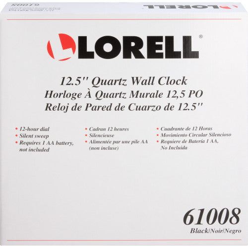 Lorell 12-1/2" Slimline Wall Clock Analog - Quartz - Black Case - Modern Style (LLR61008)