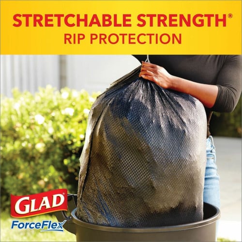 Glad ForceFlexPlus Large Drawstring Trash Bags Large Size - 30 gal Capacity - 0.90 mil (23 Micron) Thickness - Drawstring Closure - Black - Home, Office, Can - 25/Box - 6 / Carton (70359CT)