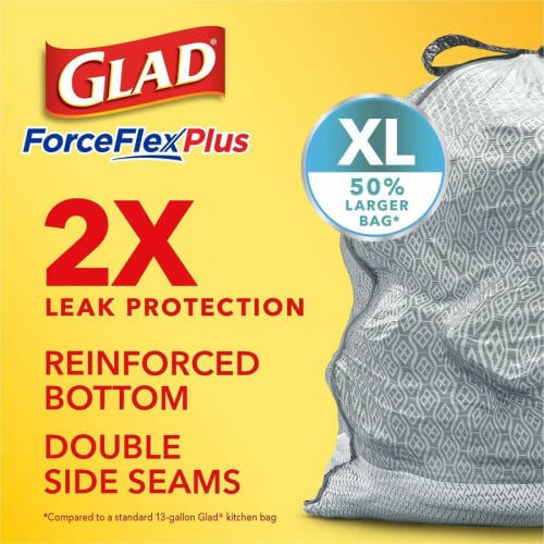 Glad ForceFlexPlus X-Large Kitchen Drawstring Bags Fresh Clean with Febreze Freshness - Large Size - 20 gal Capacity - 32.01" Length x 24.02" Width - Drawstring Closure - Gray - Home, Garbage, Office, Kitchen - 30/Box - 6 / Carton (78913CT)