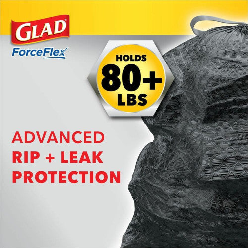 Glad ForceFlexPlus Drawstring Large Trash Bags Large Size - 30 gal Capacity - 32.01" Length x 30" Width x 0.90 mil (23 Micron) Thickness - Drawstring Closure - Black - Garbage, Indoor, Outdoor, Home, Office, Restaurant, Commercial - 50/Box - 3 / (78997CT)