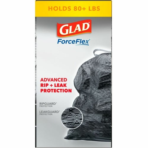 Glad ForceFlexPlus Drawstring Large Trash Bags Large Size - 30 gal Capacity - 32.01" Length x 30" Width x 0.90 mil (23 Micron) Thickness - Drawstring Closure - Black - Garbage, Indoor, Outdoor, Home, Office, Restaurant, Commercial - 50/Box - 3 / (78997CT)