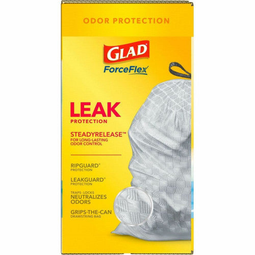 Glad ForceFlex Tall Kitchen Drawstring Trash Bags Fresh Clean with Febreze Freshness - 13 gal Capacity - 25.38" Length x 23.75" Width x 0.72 mil (18 Micron) Thickness - Drawstring Closure - White - Home, Office/ - 110 / Box (78563)