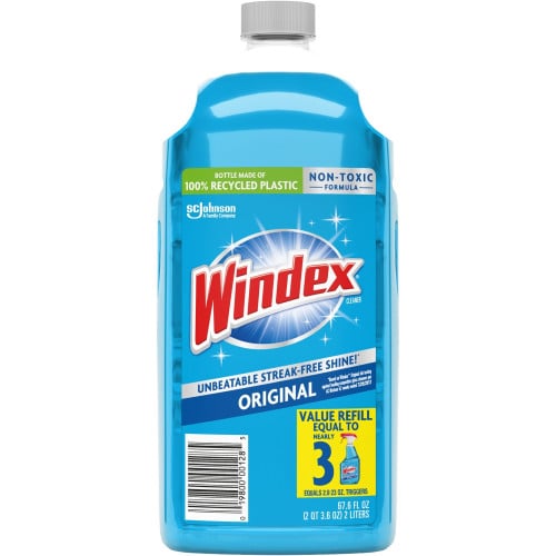 Windex® Original Glass Cleaner Refill, 2.1 qt. Bottle, 6 Bottles 67.6 fl oz (2.1 quart) - Streak-free, Film-free, Phosphate-free - Blue Bottle - 6 / Carton (316147CT)