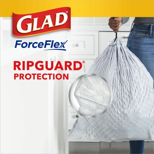 Glad ForceFlex Tall Kitchen Drawstring Trash Bags Gain Original with Febreze Freshness - 13 gal Capacity - 33.75 ft Length x 25.38 ft Width x 0.72 mil (18 Micron) Thickness - Drawstring Closure - White - Home, Office, Kitchen, Breakroom - 110 / Bo (79114)