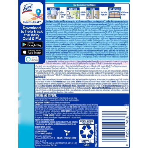 Lysol® Disinfectant Spray, Crisp Linen Scent, 12.5 oz. Aerosol Can (74186)