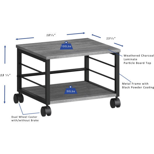 Lorell Underdesk Mobile Machine Stand 150 lb Load Capacity - 13.20" Height x 18.70" Width x 15.70" Depth - Desk - Powder Coated - Metal, Laminate, Polyvinyl Chloride (PVC) - Charcoal, Black (LLR60262)