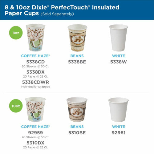 Dixie PerfecTouch 10 oz Insulated Paper Hot Coffee Cups by GP Pro 10 fl oz - White - Paper - Hot Drink - 25/Pack - 20 / Carton (5310DXCT)