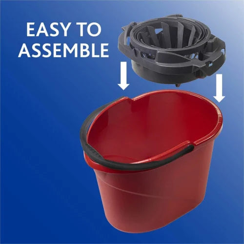 O-Cedar QuickWring Bucket 2.50 gal - Handle, Wringer - Red, Gray - 1 Each