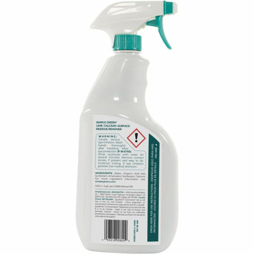 Simple Green Lime-Calcium-Surface Residue Remover For Multi Surface, Multipurpose - 32 fl oz (1 quart) - Pleasant, Wintergreen Scent - Bleach-free, Ammonia-free, Phosphorous-free, Non-abrasive - Turquoise Spray - 1 Each (1700032)
