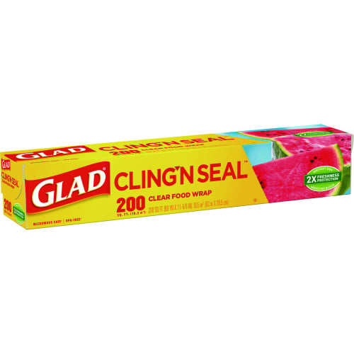 Glad Cling'N Seal Plastic Food Wrap, 200 Square Foot Roll, Clear (00020)