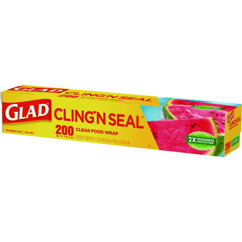 Glad Cling'N Seal Plastic Food Wrap, 200 Square Foot Roll, Clear (00020)