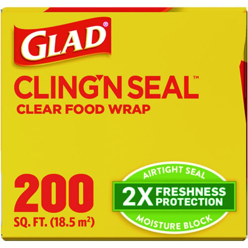 Glad Cling'N Seal Plastic Food Wrap, 200 Square Foot Roll, Clear (00020)