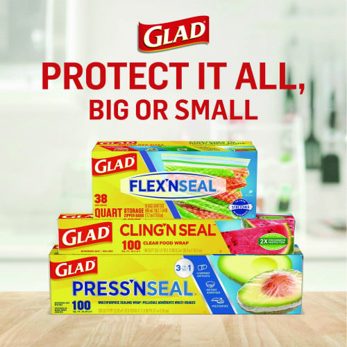 Glad Cling'N Seal Plastic Food Wrap, 200 Square Foot Roll, Clear, 12 Rolls/Carton (00020CT)