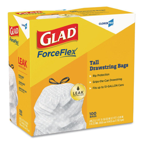 Glad Tall Kitchen Drawstring Trash Bags, 13 gal, 24" x 27.38", Gray, 100 Bags/Box, 4 Boxes/Carton (78526CT)