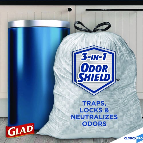 Glad CloroxPro ForceFlex Tall Kitchen Drawstring Trash Bags, 13 gal, 23.75" x 24.88", Gray, 100/Box (70427)