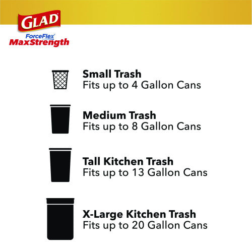 Glad ForceFlex MaxStrength Tall Kitchen Drawstring Trash Bags, 13 gal, Fresh Clean Scent, 24" x 28", White, 34/Box, 6 Boxes/CT (70320)
