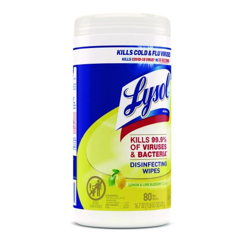 Lysol® Disinfecting Wipes, Lemon & Lime, 80 Wipes, 6 Canisters (77182CT)