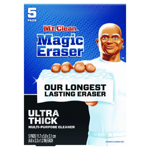 Mr. Clean Magic Eraser, Ultra-Thick, 4.6" x 2.3", 1.2" Thick, White, 5/Pack, 2 Packs/Carton (12413)