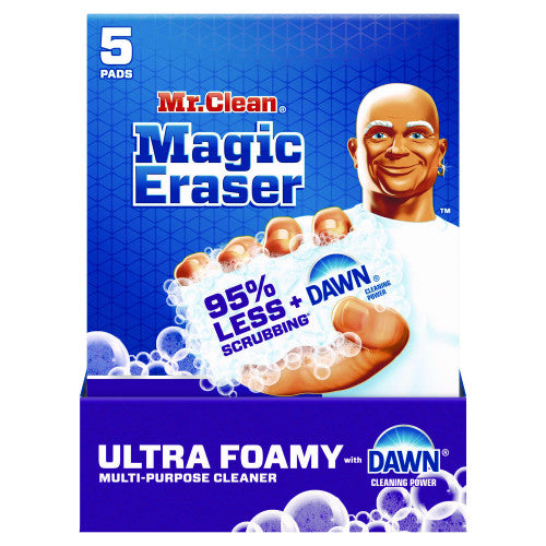 Mr. Clean Magic Eraser, Ultra Foamy, 4.6" x 2.3", 0.7" Thick, White, 5/Pack, 4 Packs/Carton (12731)