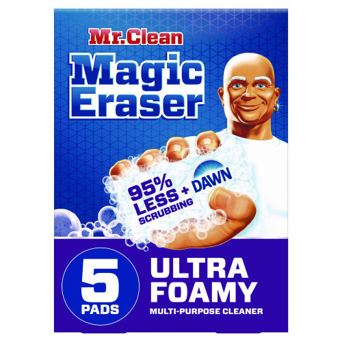 Mr. Clean Magic Eraser, Ultra Foamy, 4.6" x 2.3", 0.7" Thick, White, 5/Pack, 4 Packs/Carton (12731)