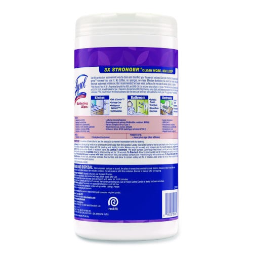 LYSOL Brand Disinfecting Wipes, 1-Ply, 7 x 7.25, Lavender and Cotton Blossom, White, 80 Wipes/Canister, 6 Canisters/Carton (56264CT)