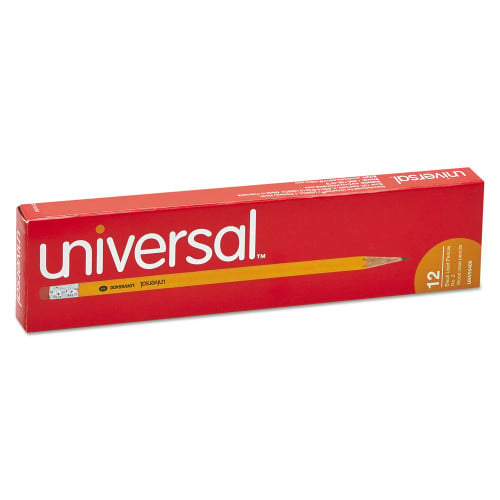 Universal #2 Woodcase Pencil, HB (#2), Black Lead, Yellow Barrel, Dozen (UNV55400)