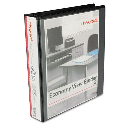 Universal Economy Round Ring View Binder, 3 Rings, 1.5" Capacity, 11 x 8.5, Black (UNV20971)