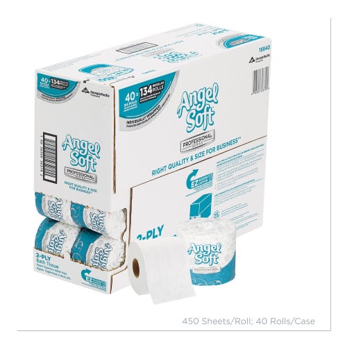 Georgia Pacific Professional Angel Soft ps Premium Bathroom Tissue, Septic Safe, 2-Ply, White, 450 Sheets/Roll, 40 Rolls/Carton (16840)