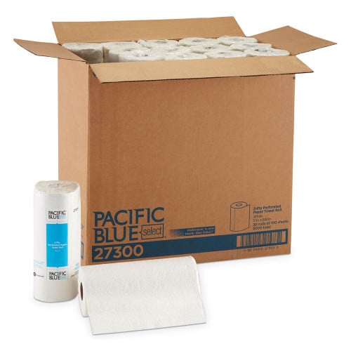 Georgia Pacific Professional Pacific Blue Select Two-Ply Perforated Paper Kitchen Roll Towels, 2-Ply, 11 x 8.8, White, 100/Roll, 30 Rolls/Carton (27300)
