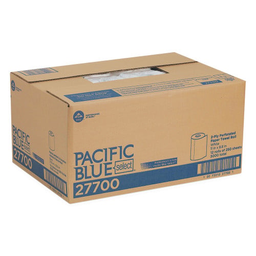 Georgia Pacific Professional Pacific Blue Select Two-Ply Perforated Paper Kitchen Roll Towels, 2-Ply, 11 x 8.8, White, 250/Roll, 12 Rolls/Carton (27700)
