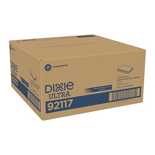 Dixie Ultra 1/8-Fold Linen Replacement Dinner Paper Napkins By GP PRO, White, 400 Count (100 Disposable Napkins Per Pack, 4 Packs Per Case, 92117