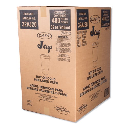 Dart Foam Drink Cups, 32 oz, White, 16/Bag, 25 Bags/Carton (32AJ20)