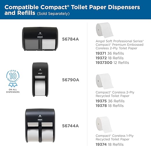 Georgia-Pacific Angel Soft Professional Series Compact Premium Embossed Coreless 2-Ply High-Capacity Toilet Paper by GP PRO,White,19371,750 Sheets Per Roll,36 Rolls Per Case