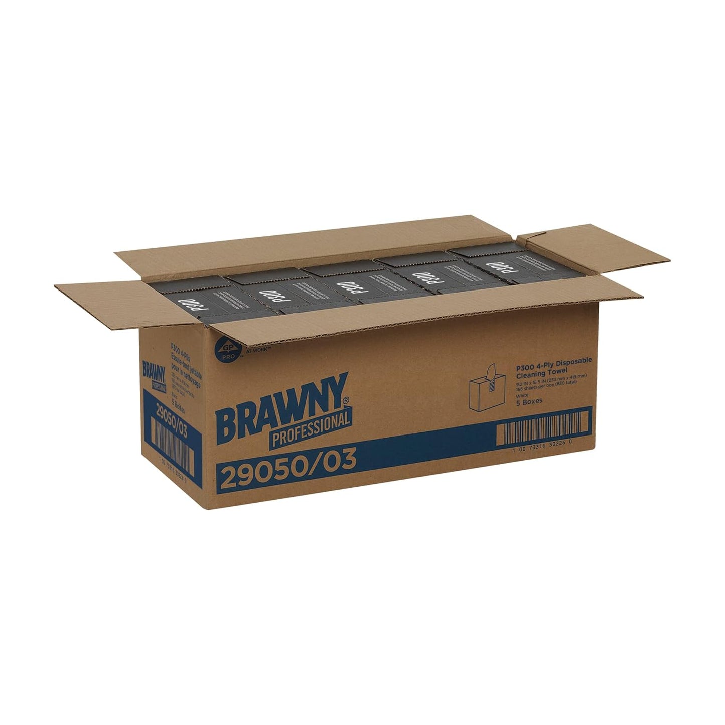 Georgia-Pacific Brawny Professional P300 Disposable Cleaning Towel by GP PRO,29050/03,Medium Duty,Tall Box,White,5 Boxes @ 166 Count